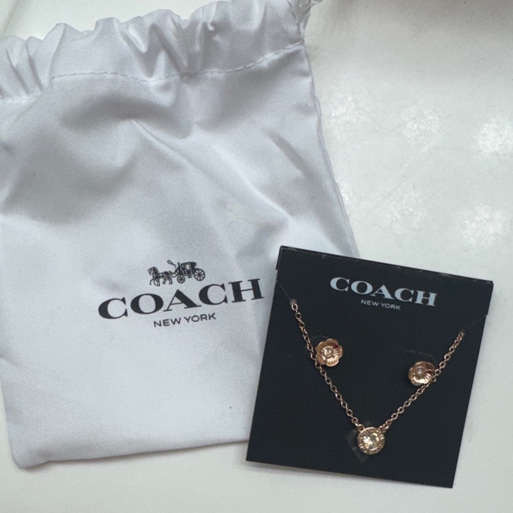 Coach Rose Gold Necklace and Earring Set